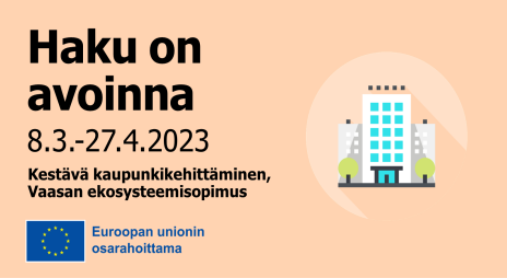 Hakuilmoitus kuvassa. Logo Euroopan unionin osarahoittama. 