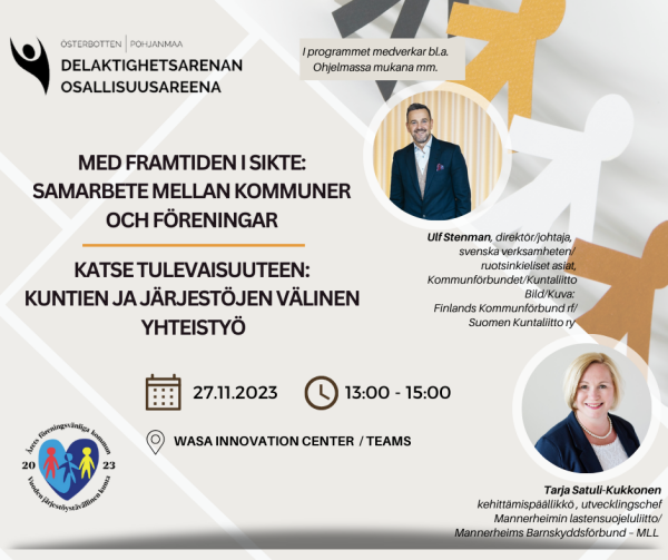 Reklam för delaktighetsarenan. I bilden Ulf Stenman och Tarja Satuli-Kukkonen.