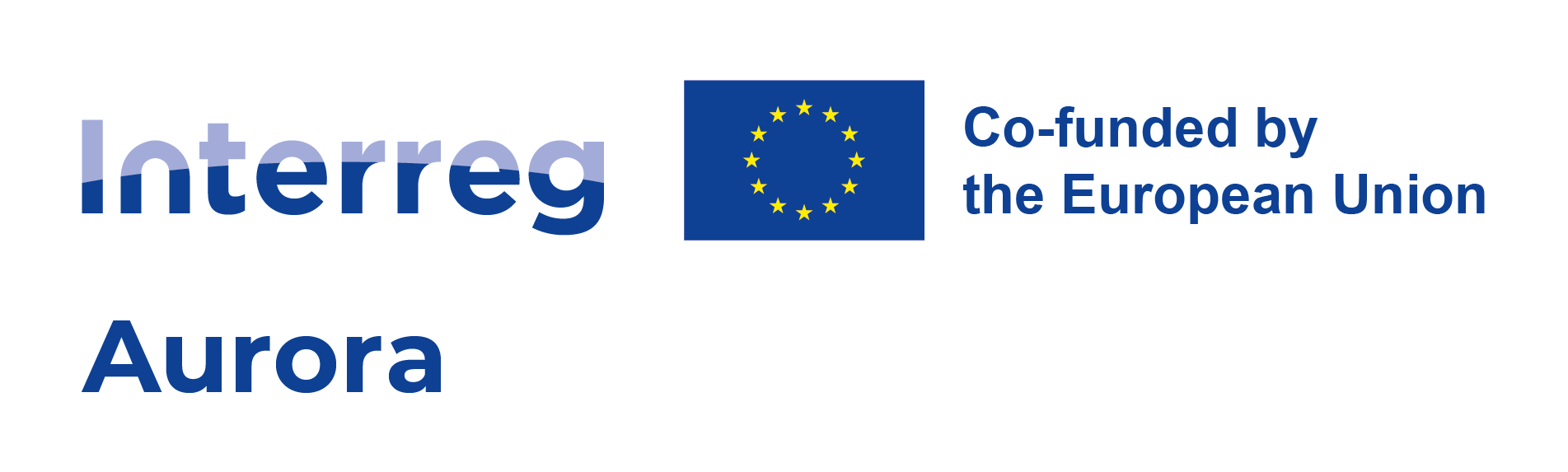 Logo. Teksti: Interreg Aurora. Co-funded by the European Union. EU:n lippu.